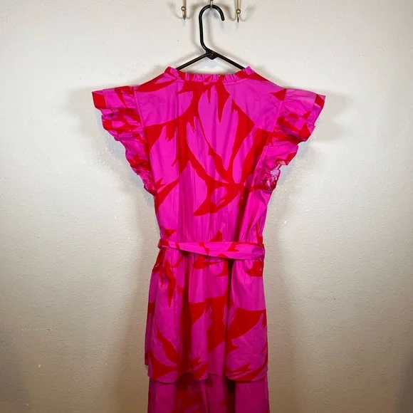 Sugarlips Fuchsia and Scarlet Ruffle Mini Tiered Dress. V-Neck. Size XL - Picture 6 of 6
